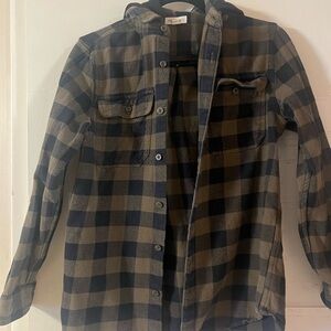 Tucker + Tate Olive and Black Plaid Long Sleeve Hooded Flannel Shirt